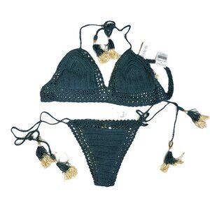 NWT S She Made Me Crochet Halter  Bikini Color Slate Australia